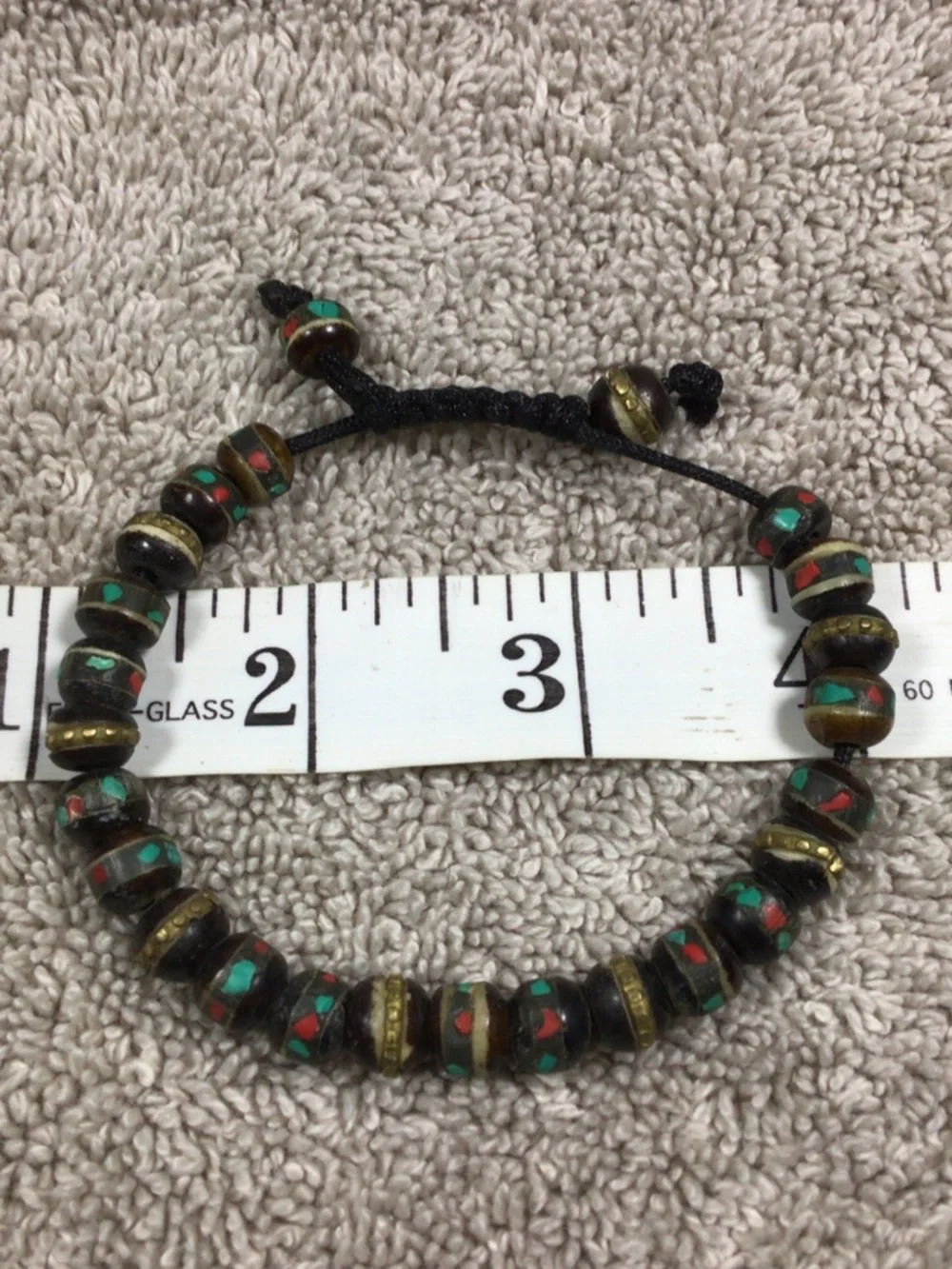 Black Yak Bone Bracelet with Turquoise, Coral & Copper
